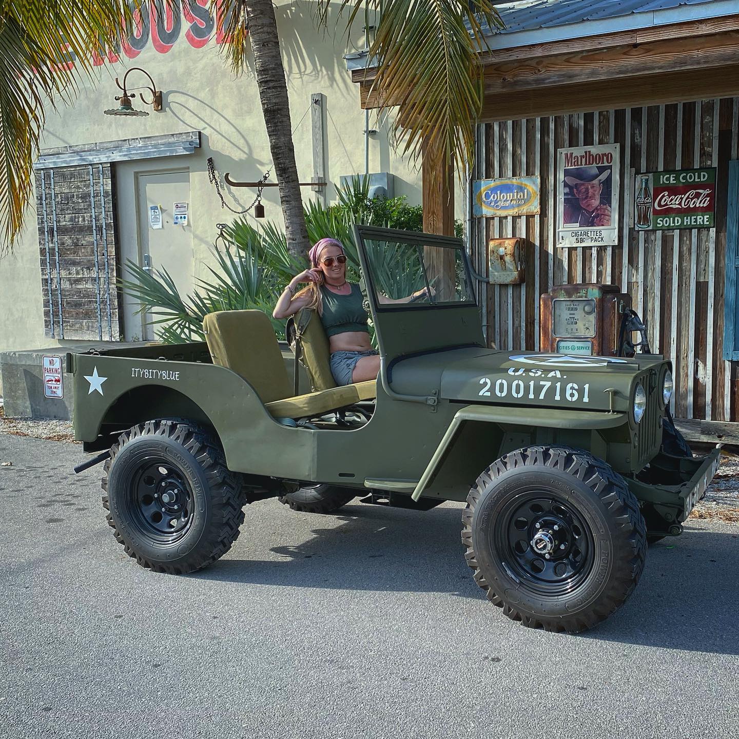 Christina in her Willy's Jeep